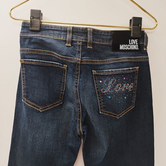 Love Moschino Women's Flare-Leg Jeans Denim Size 26 y2k bedazzled pockets - Picture 1 of 15